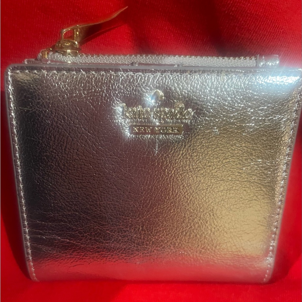 kate spade Silver Metallic Small Zip Wallet